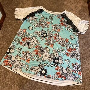 MISSLOOK Blue Floral and Stripe Top